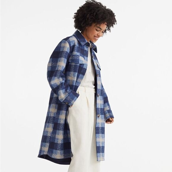 H&M Coat Shacket Long Jacket Plaid New - Picture 8 of 11